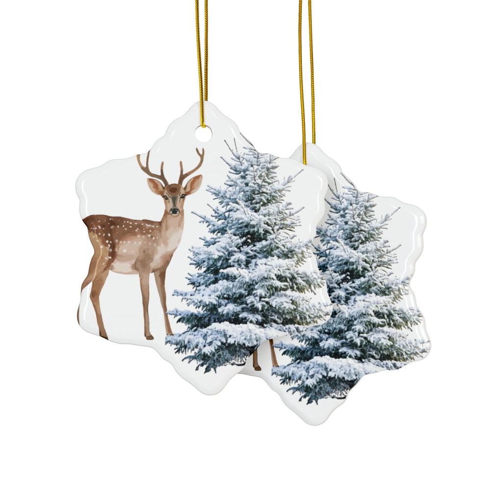 Ceramic Ornament – Deer & Snowy Pine