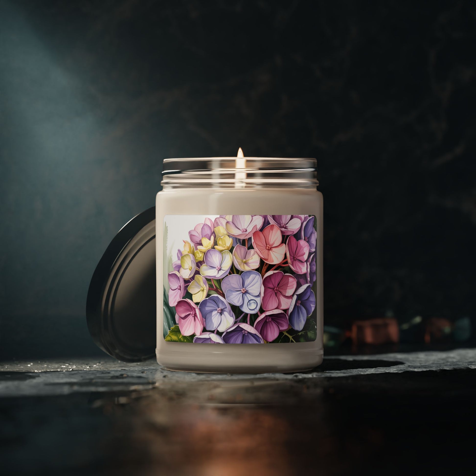 Scented Soy Candle - Pink & Purple Hydrangeas