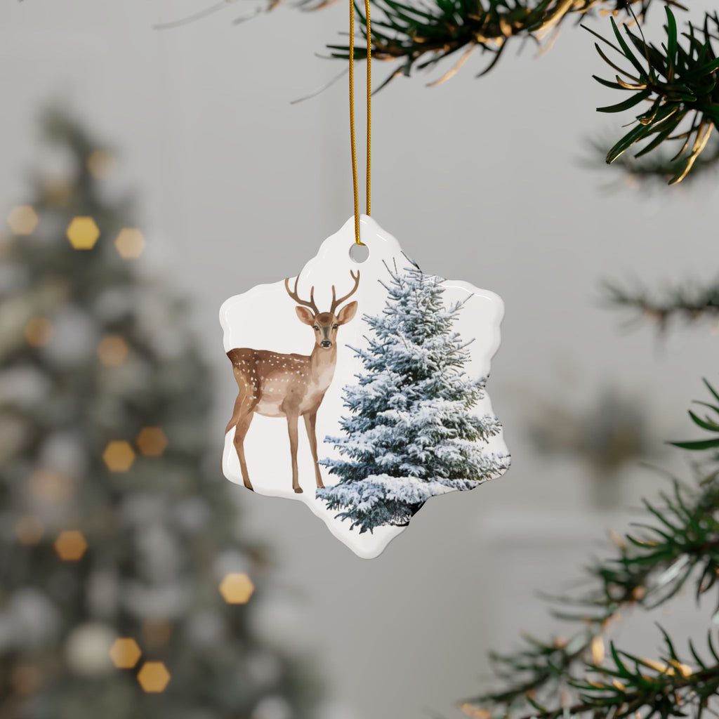 Ceramic Ornament – Deer & Snowy Pine
