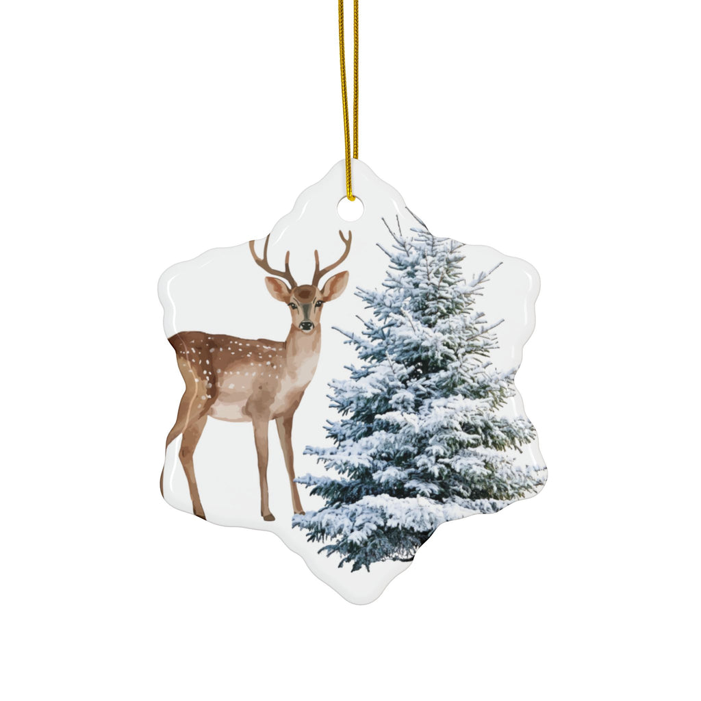 Ceramic Ornament – Deer & Snowy Pine