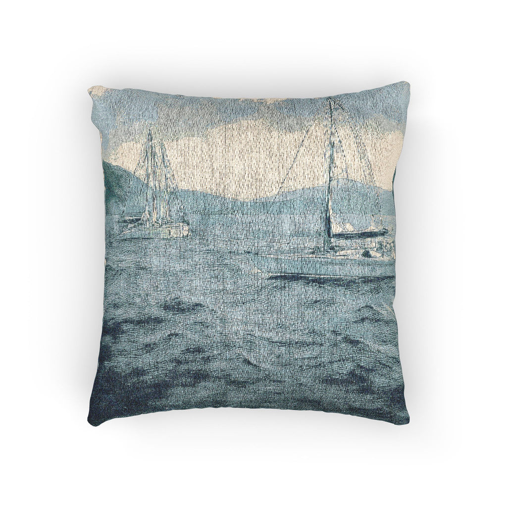 Woven Pillow – Coastal Sailboats
