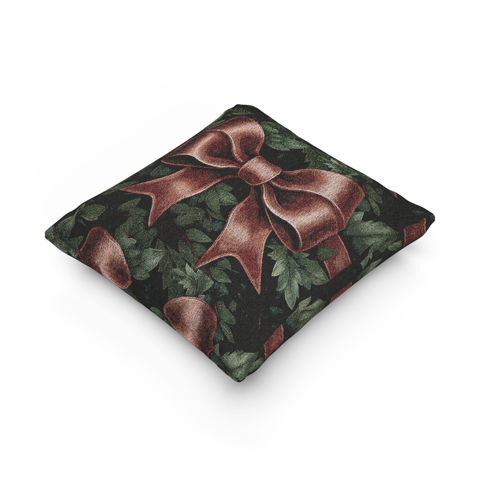 Woven Pillow – Christmas Red Bow