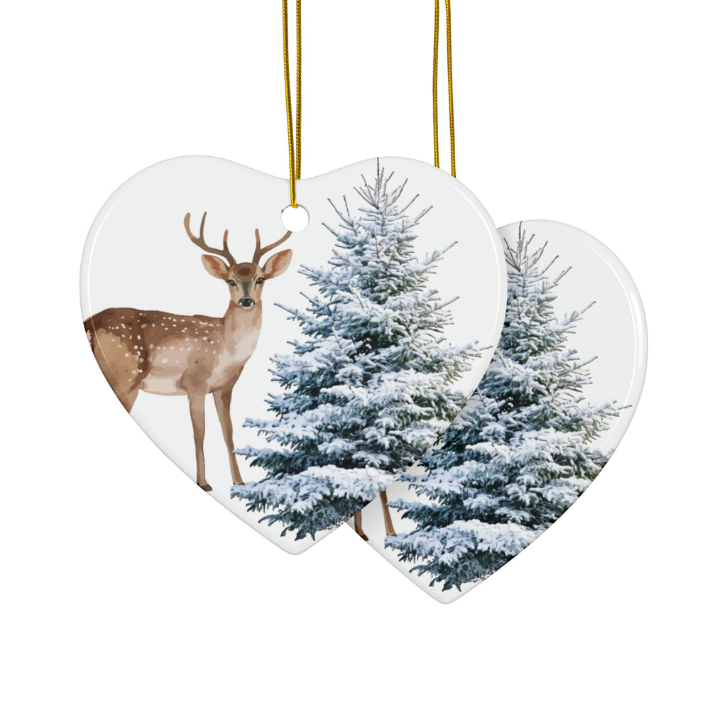 Ceramic Ornament – Deer & Snowy Pine