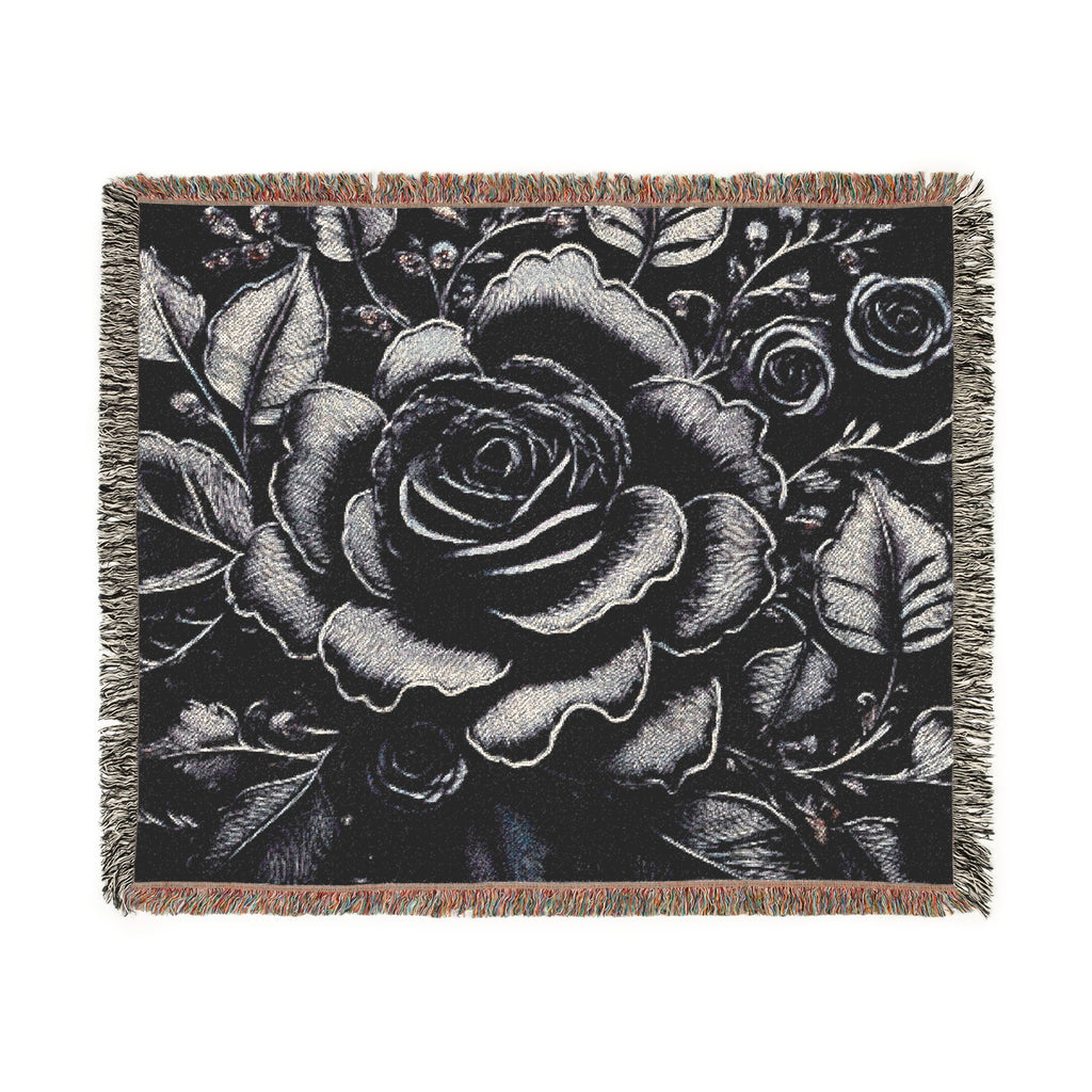Woven Throw - Midnight Elegance Black Rose