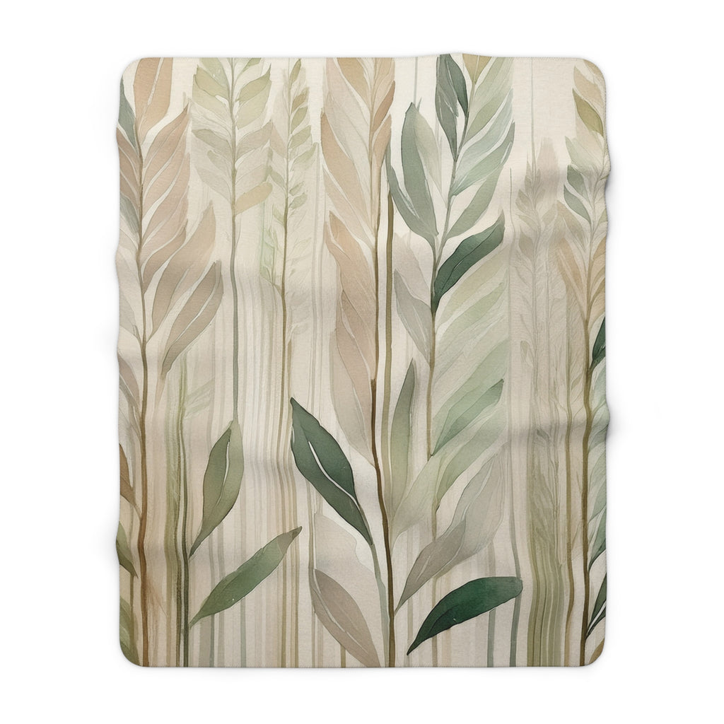 Sherpa Fleece Blanket – Sage Botanical Stripe