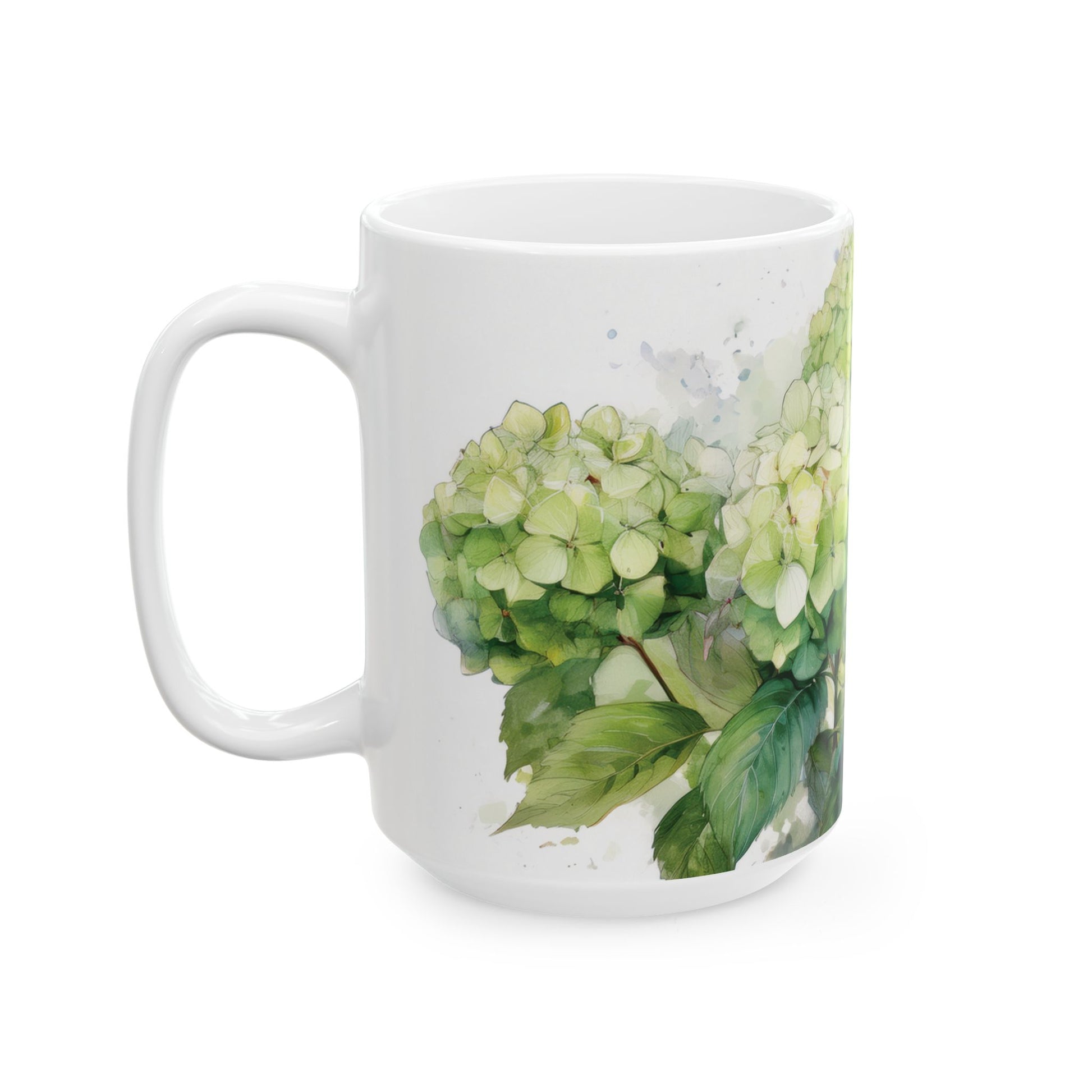 Ceramic Mug  - White & Green Hydrangeas