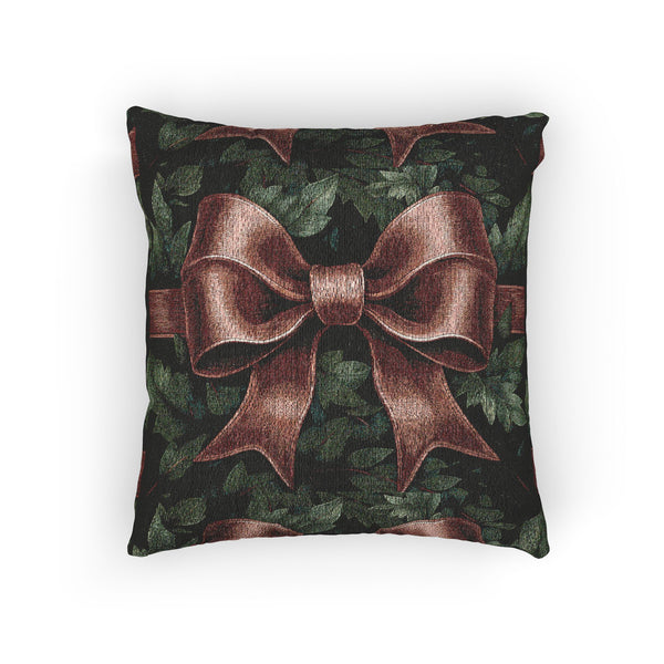 Woven Pillow – Christmas Red Bow
