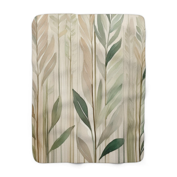Sherpa Fleece Blanket – Sage Botanical Stripe