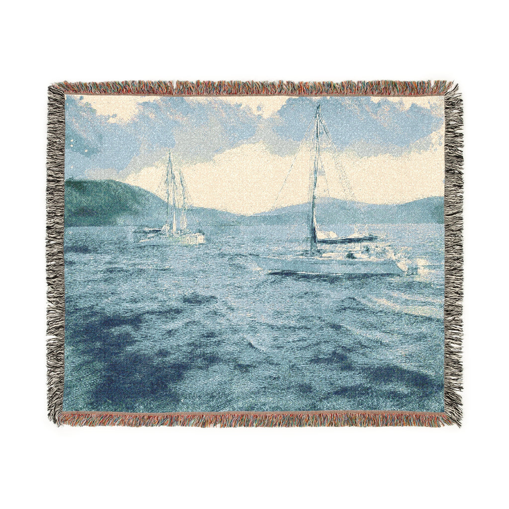 Woven Blanket - Coastal Sailboats