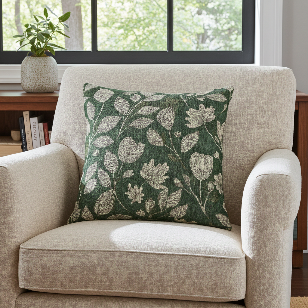 Woven Pillow – Sage Botanical Bloom