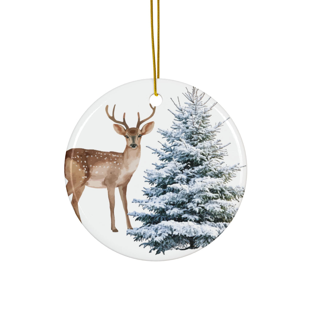 Ceramic Ornament – Deer & Snowy Pine