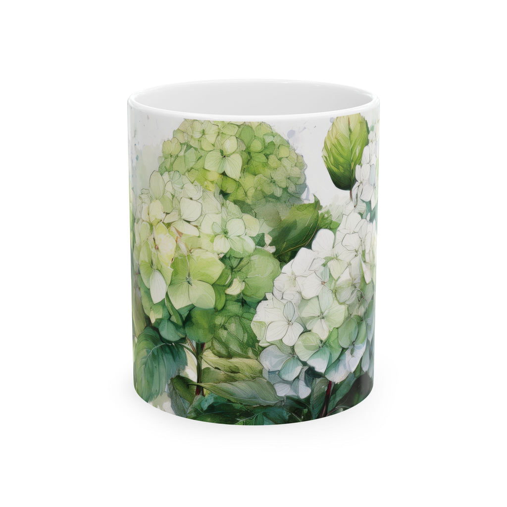 Ceramic Mug  - White & Green Hydrangeas