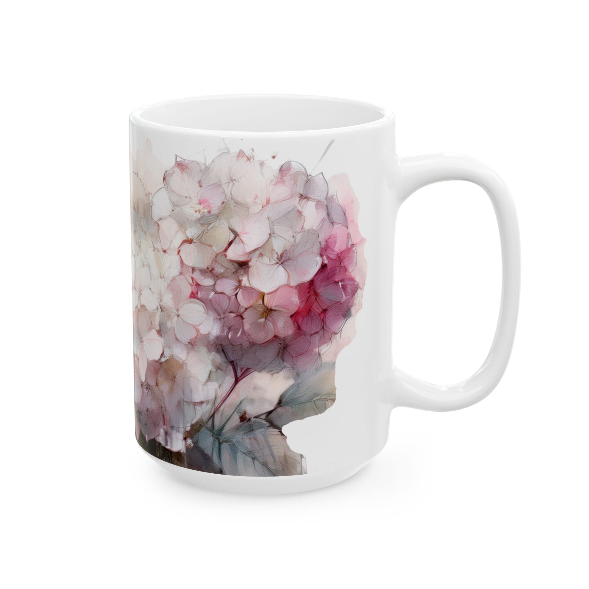 Ceramic Mug - White & Pink Hydrangeas
