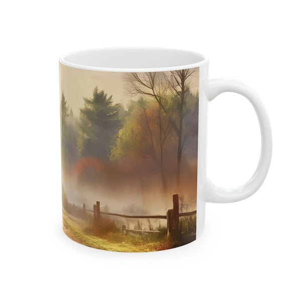 Ceramic mug – Autumn Sunrise Mist by Kjuut Design