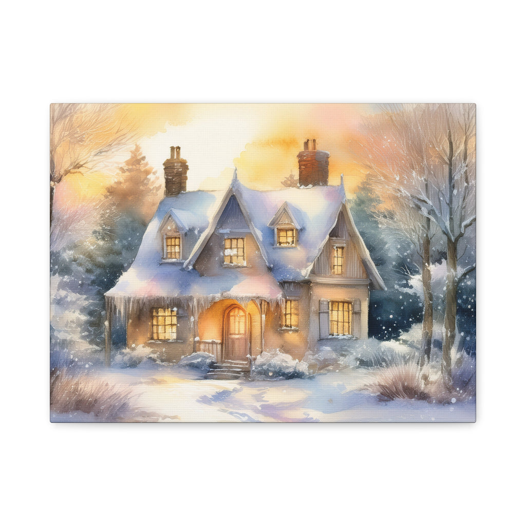 Canvas Wall Art - French Alpine Winter Cottage