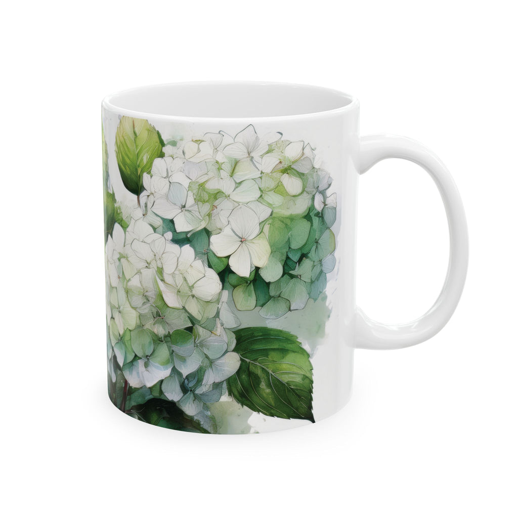 Ceramic Mug  - White & Green Hydrangeas