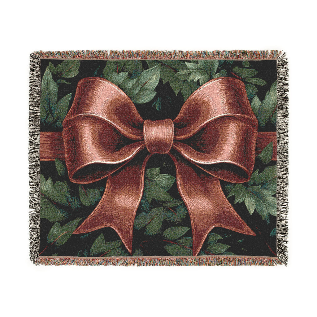 Woven Blanket – Christmas Red Bow