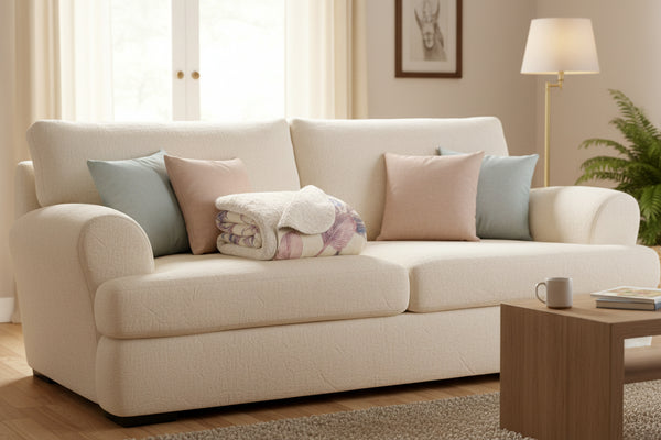 Folded towel with floral pattern on a white background