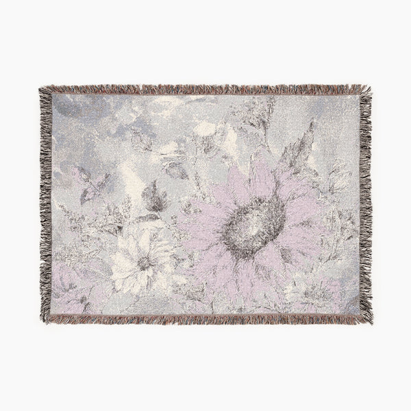 faded floral grey pink woven blanket
